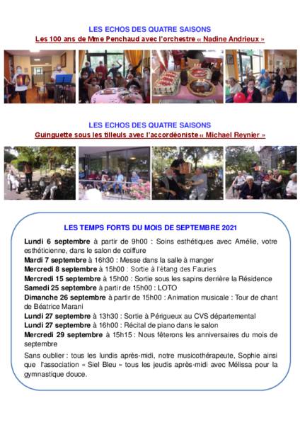 La gazette de Septembre des 4 Saisons