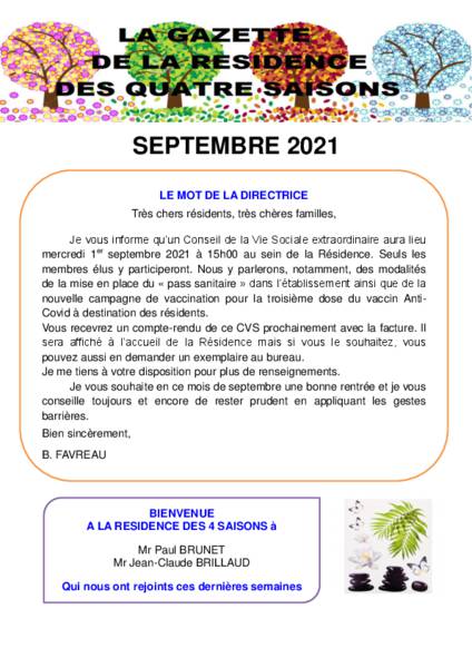 La gazette de Septembre des 4 Saisons